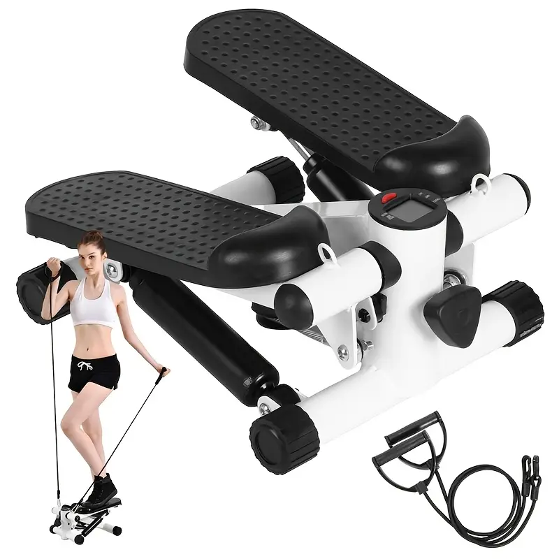 SIYAA Home Exercise Stepper - Ultra Quiet 149.69KG Weight Capacity, Adjustable Height with Resistance Band, Non-Folding Iron Mini Stepper, Mechanical Control, White & Black, Steppers for Exercise At Home