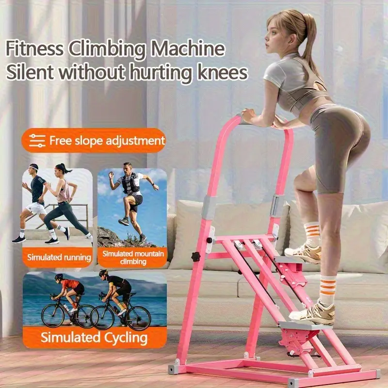 Pink Fitness Climber with Adjustable Resistance, Folding Stepper Machine with Pedals and Handle, 181.44KG Weight Capacity, Manual Tilt Control, No Batteries Required - Ideal for Home Workouts, Valentine'S Day, Women'S Day, and Mother'S Day, Portable Exercise Equipment